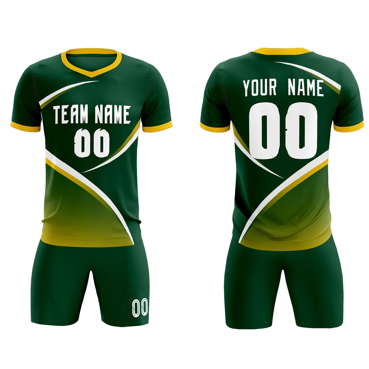 Custom Green Gold Color Block Training Uniform For Men Soccer Sets Jersey