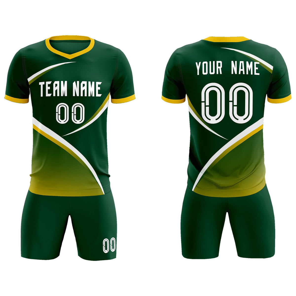 Custom Green Gold Color Block Training Uniform For Men Soccer Sets Jersey