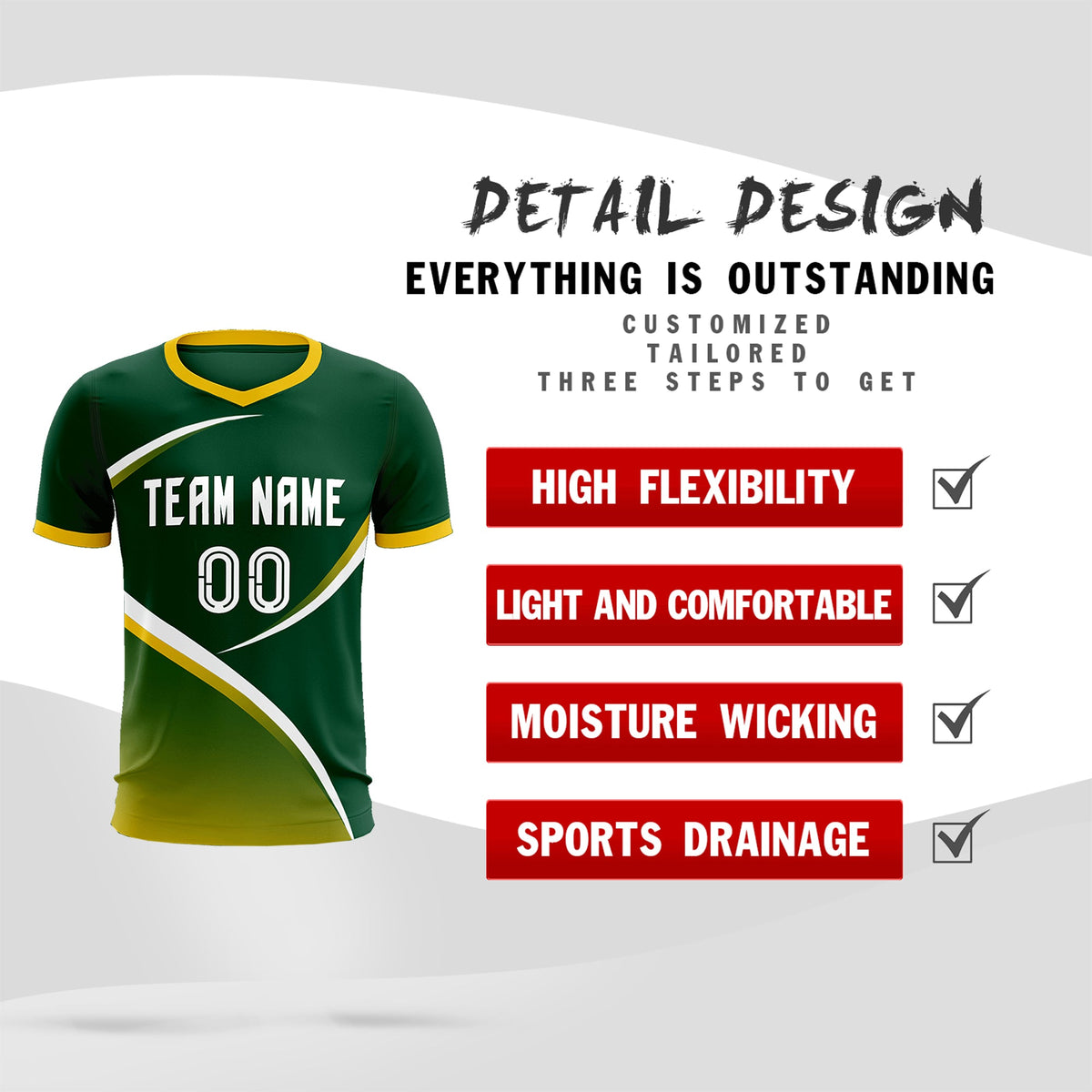 Custom Green Gold Color Block Training Uniform For Men Soccer Sets Jersey