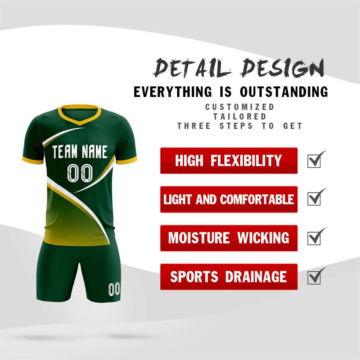Custom Green Gold Color Block Training Uniform For Men Soccer Sets Jersey