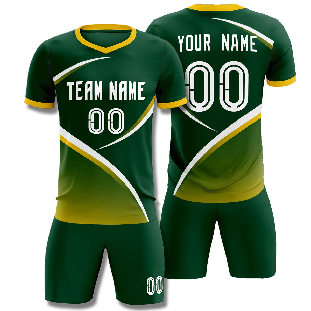 Custom Green Gold Color Block Training Uniform For Men Soccer Sets Jersey