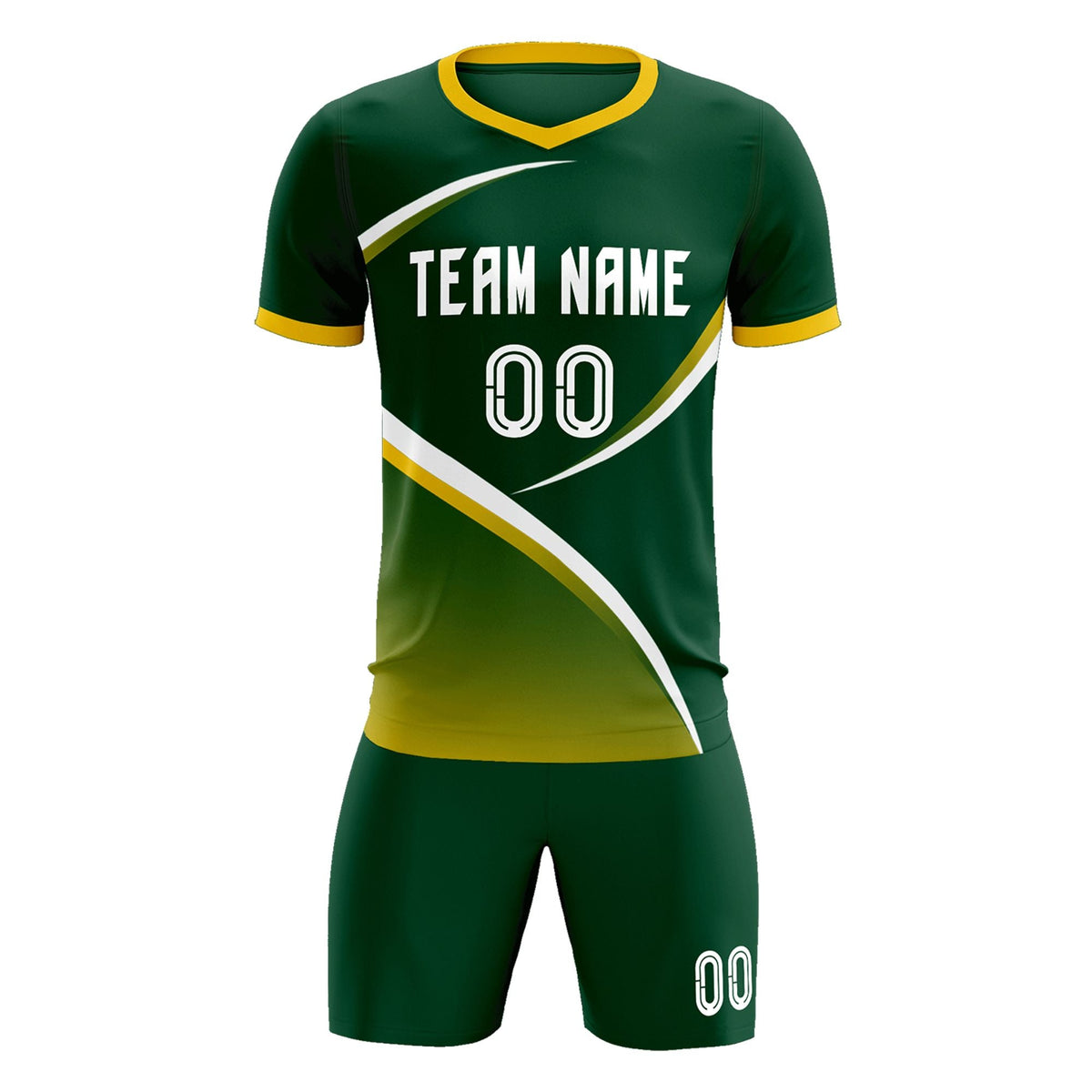 Custom Green Gold Color Block Training Uniform For Men Soccer Sets Jersey