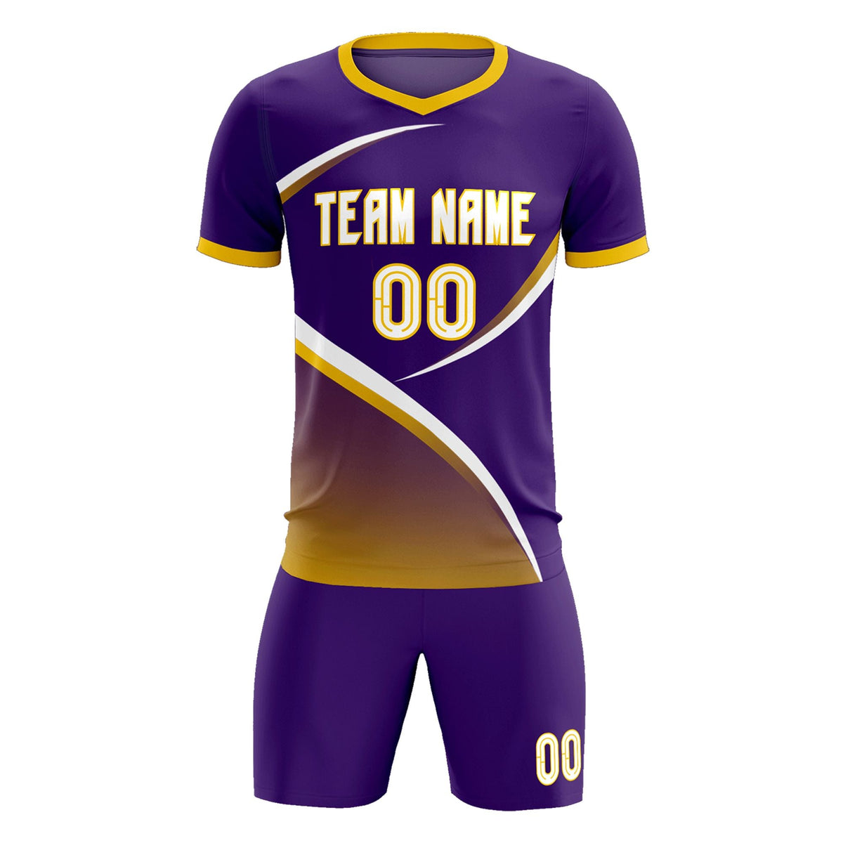 Custom Purple Gold Color Block Training Uniform For Men Soccer Sets Jersey