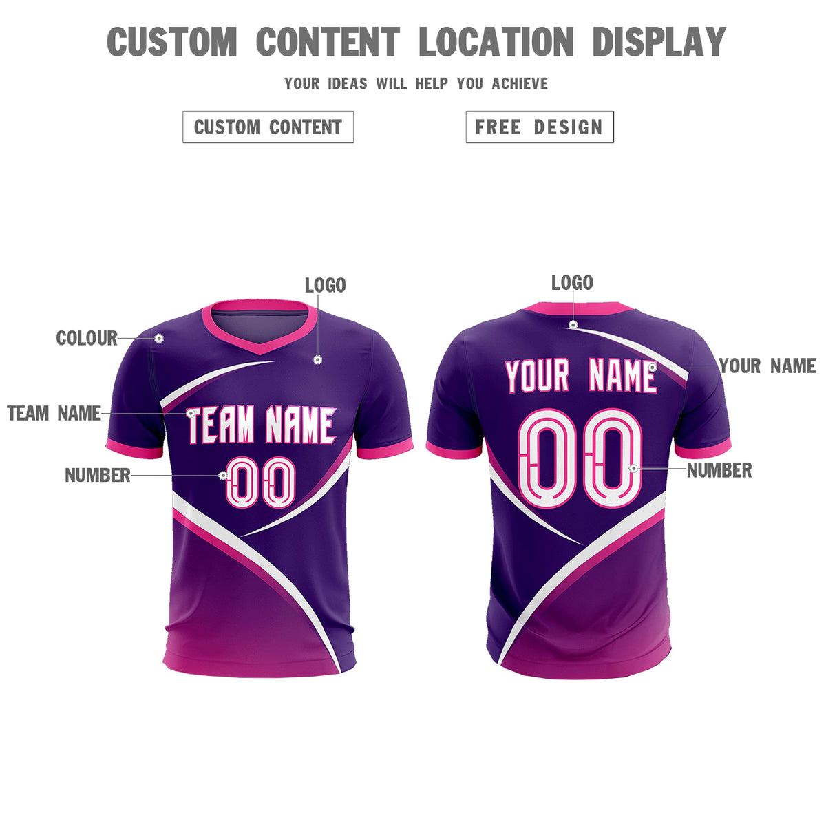Custom Purple Pink Color Block Training Uniform For Men Soccer Sets Jersey