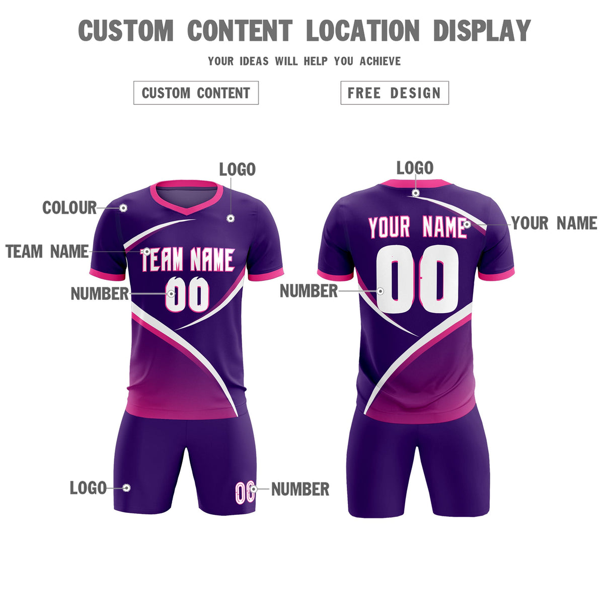 Custom Purple Pink Color Block Training Uniform For Men Soccer Sets Jersey