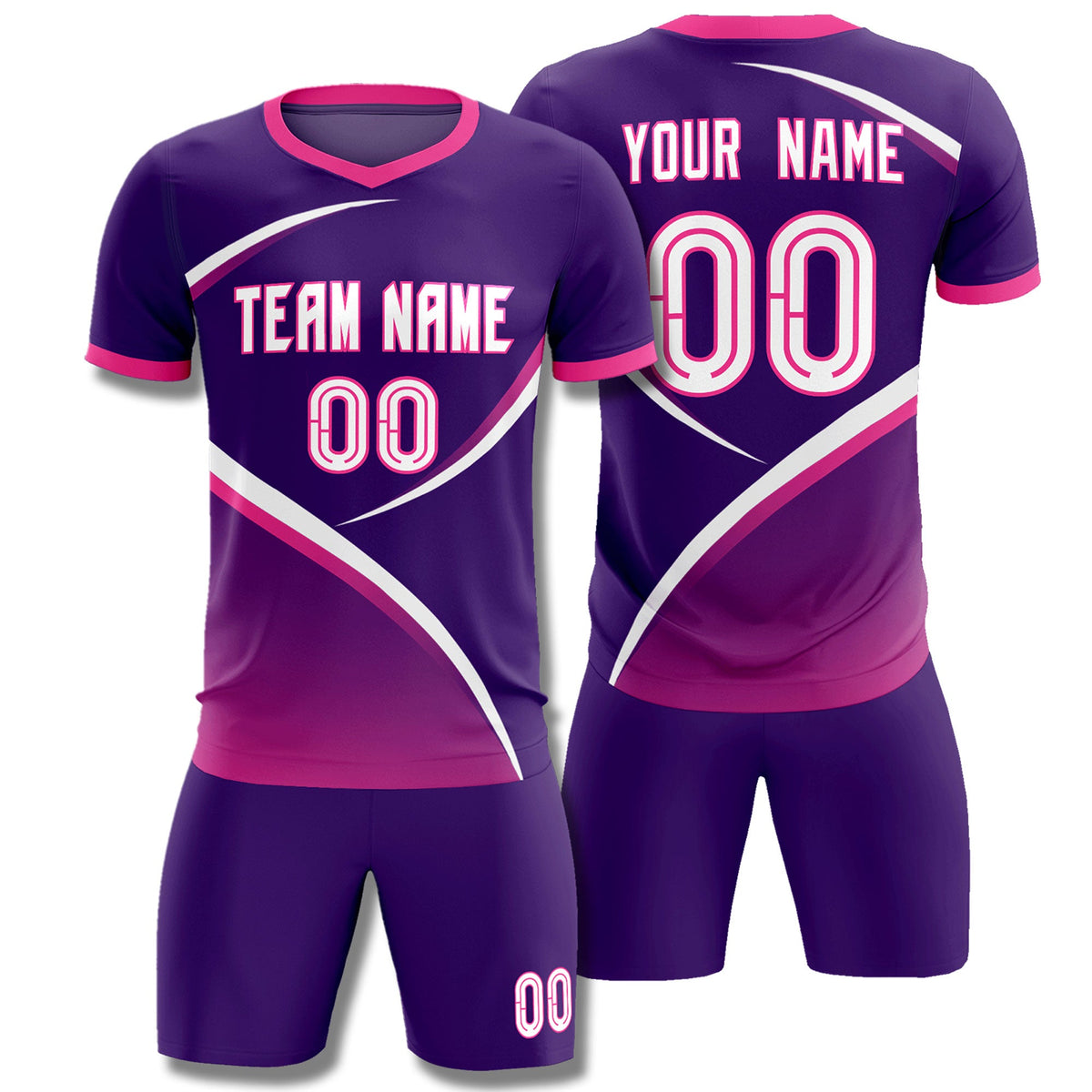 Custom Purple Pink Color Block Training Uniform For Men Soccer Sets Jersey