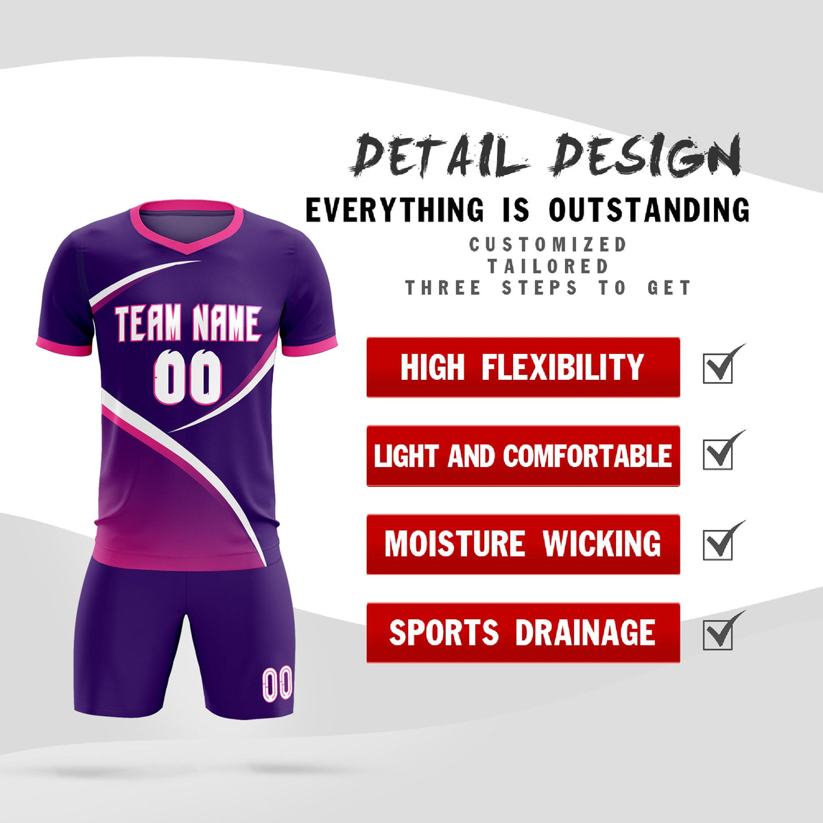 Custom Purple Pink Color Block Training Uniform For Men Soccer Sets Jersey