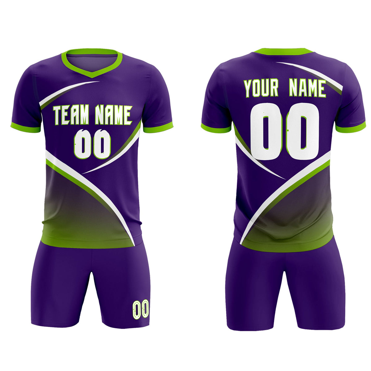 Custom Purple Neon Green Color Block Training Uniform For Men Soccer Sets Jersey