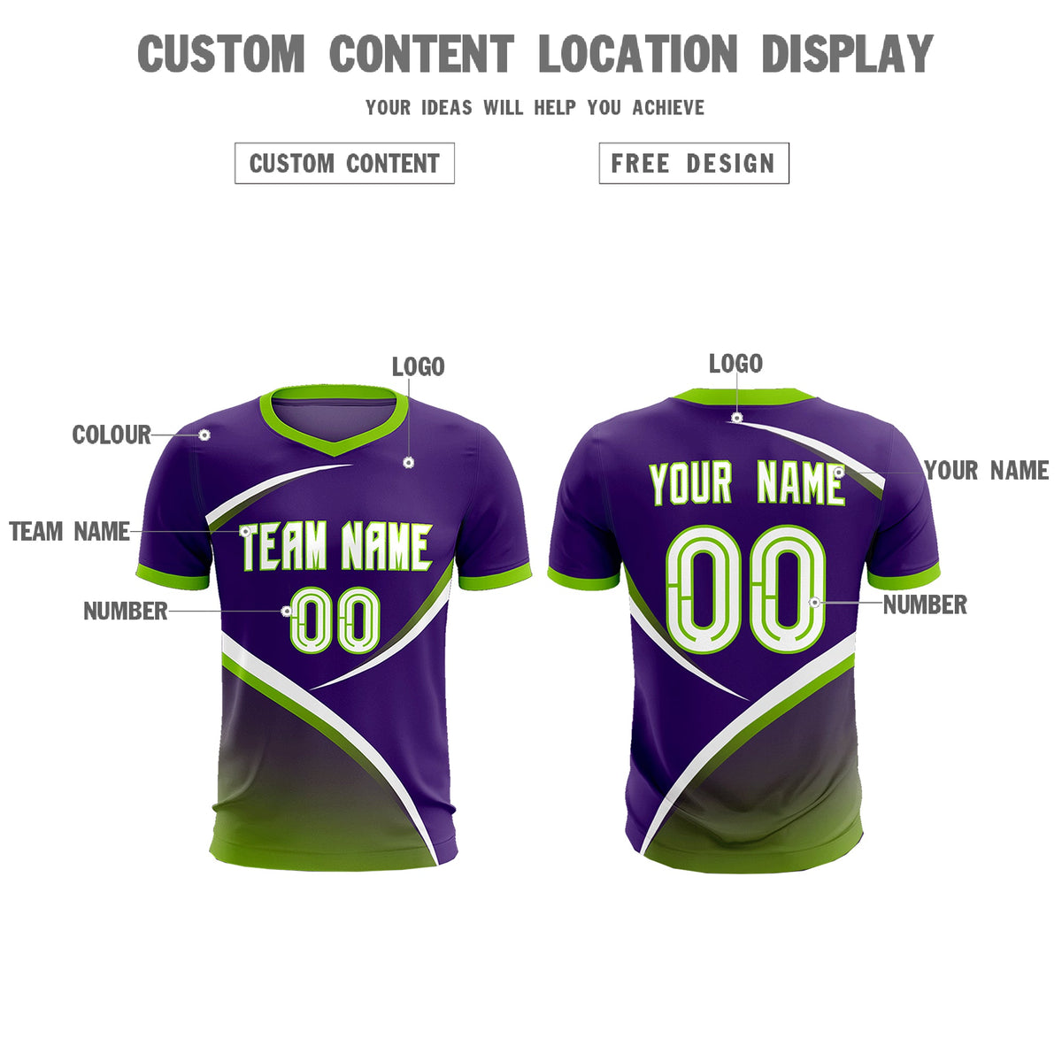 Custom Purple Neon Green Color Block Training Uniform For Men Soccer Sets Jersey