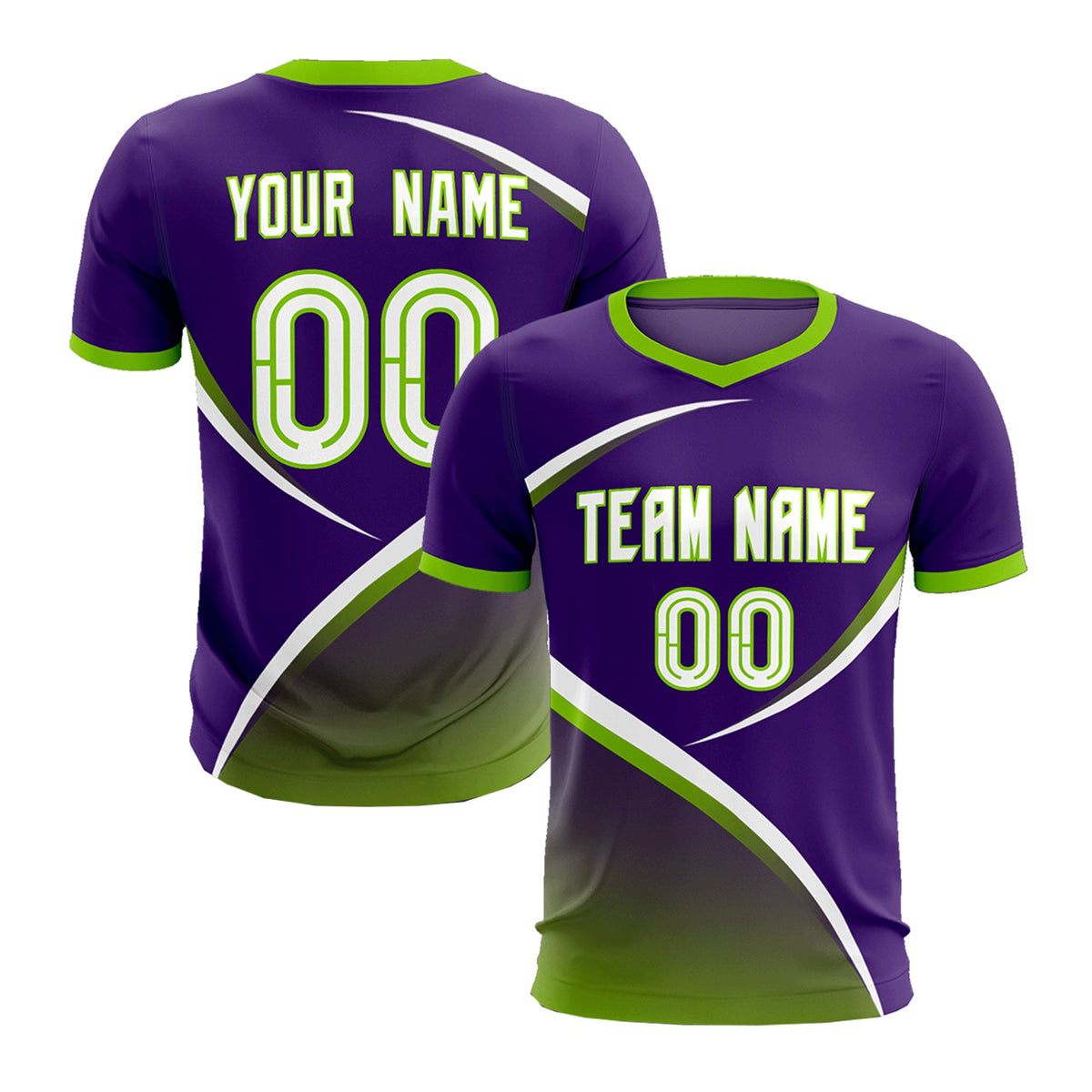 Custom Purple Neon Green Color Block Training Uniform For Men Soccer Sets Jersey