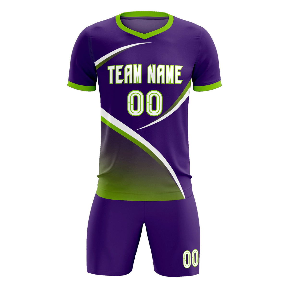 Custom Purple Neon Green Color Block Training Uniform For Men Soccer Sets Jersey