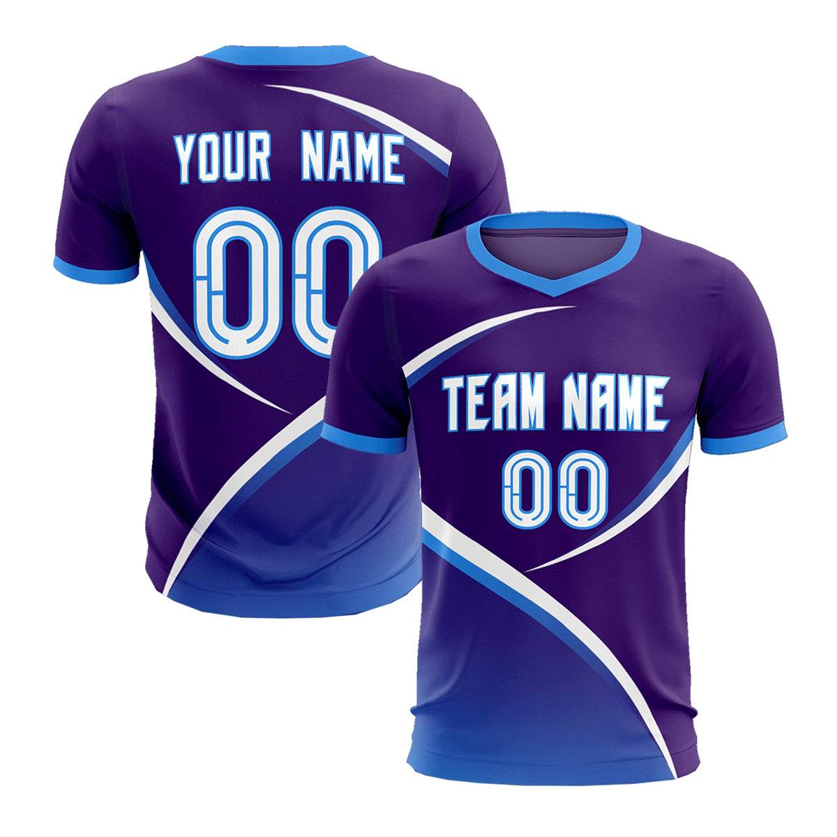 Custom Purple Powder Blue Color Block Training Uniform For Men Soccer Sets Jersey