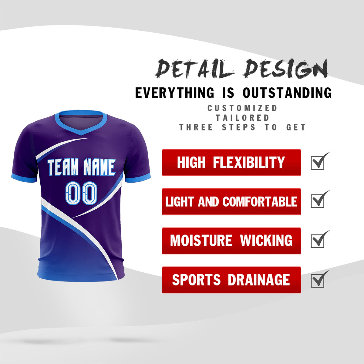 Custom Purple Powder Blue Color Block Training Uniform For Men Soccer Sets Jersey
