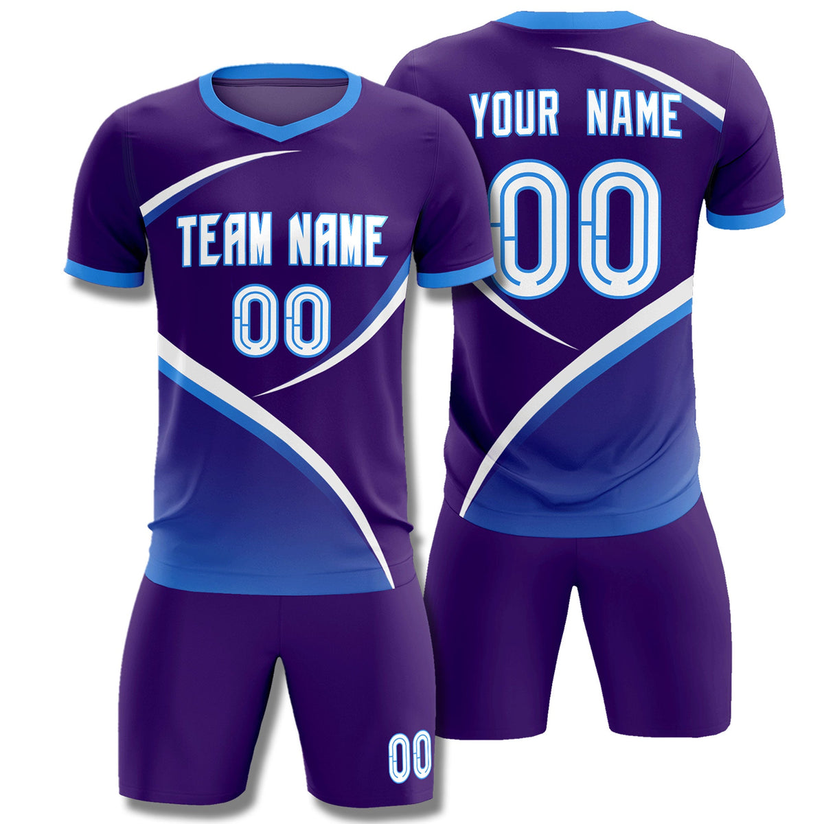 Custom Purple Powder Blue Color Block Training Uniform For Men Soccer Sets Jersey