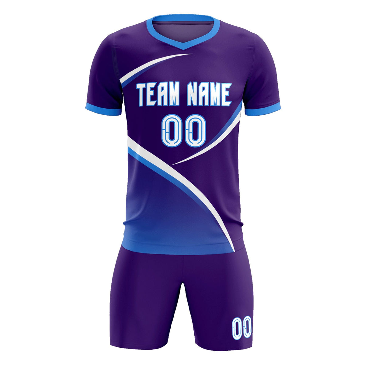 Custom Purple Powder Blue Color Block Training Uniform For Men Soccer Sets Jersey