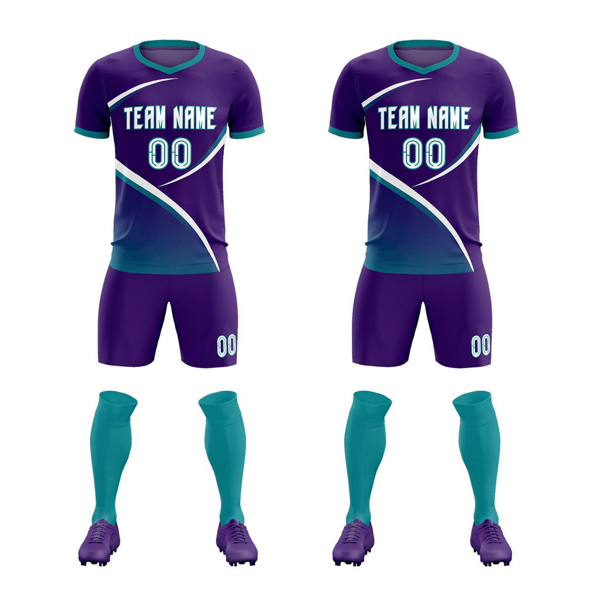 Custom Purple Aqua Color Block Training Uniform For Men Soccer Sets Jersey