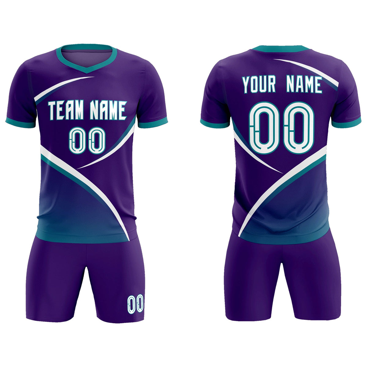 Custom Purple Aqua Color Block Training Uniform For Men Soccer Sets Jersey