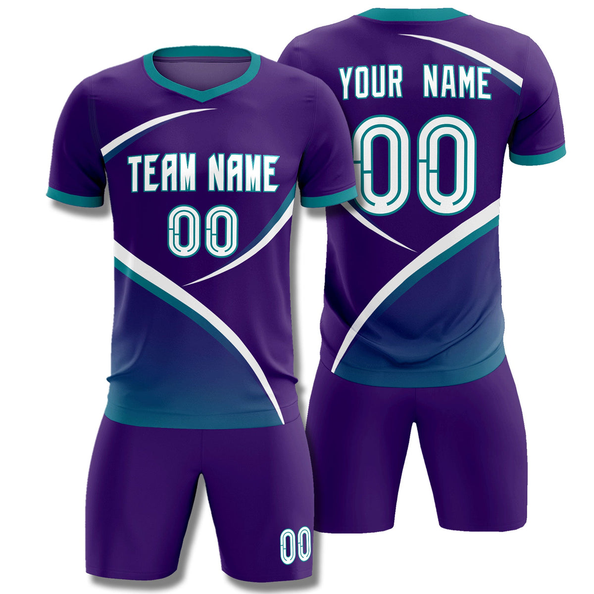 Custom Purple Aqua Color Block Training Uniform For Men Soccer Sets Jersey
