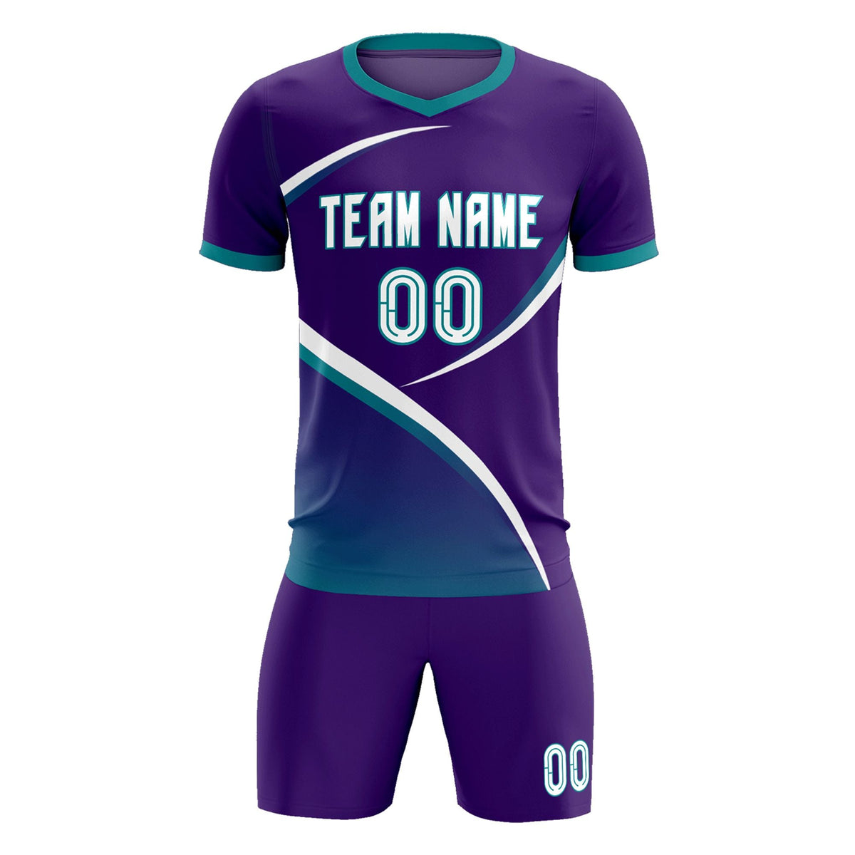 Custom Purple Aqua Color Block Training Uniform For Men Soccer Sets Jersey