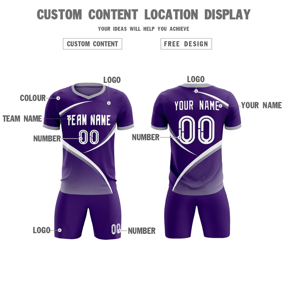 Custom Purple Gray Color Block Training Uniform For Men Soccer Sets Jersey
