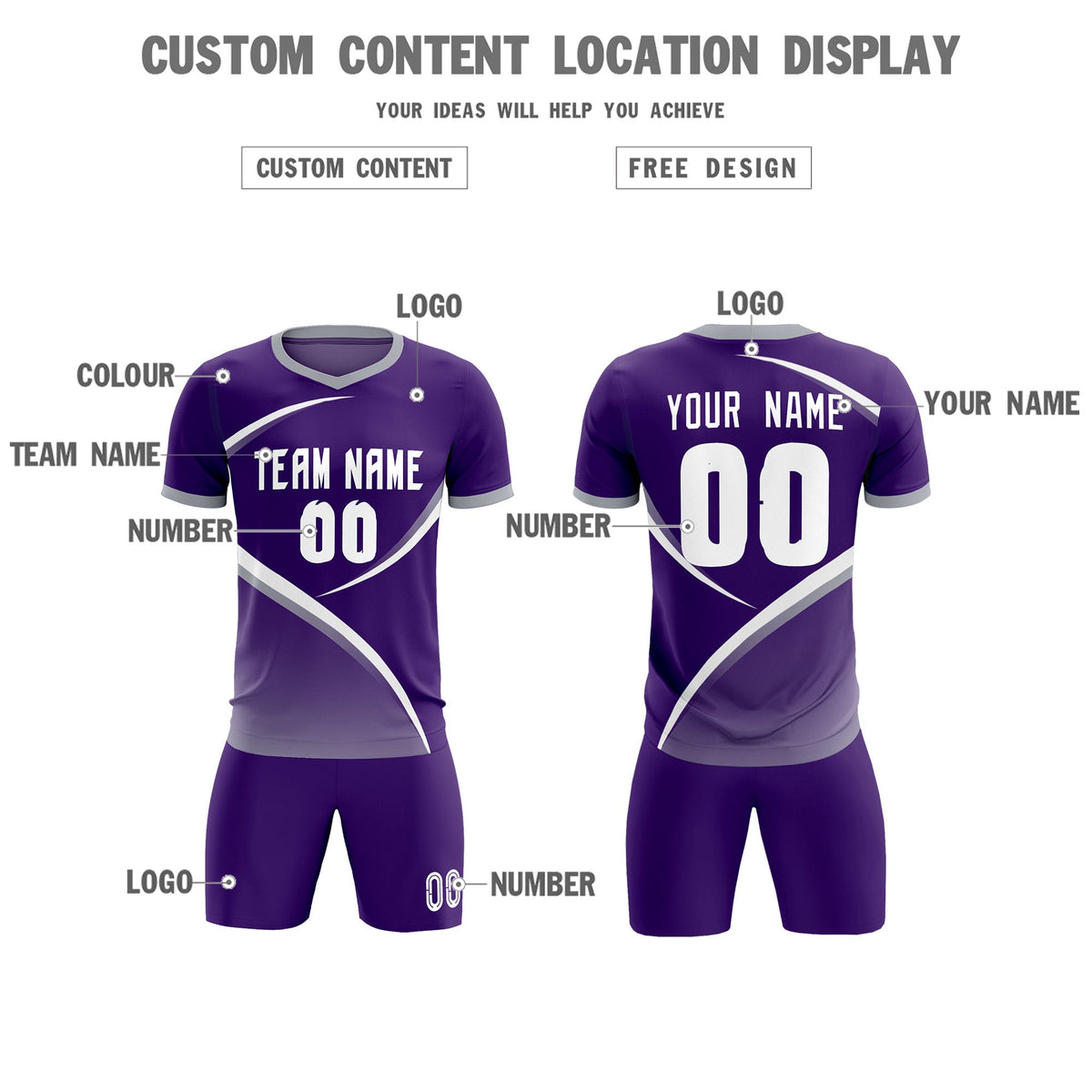 Custom Purple Gray Color Block Training Uniform For Men Soccer Sets Jersey