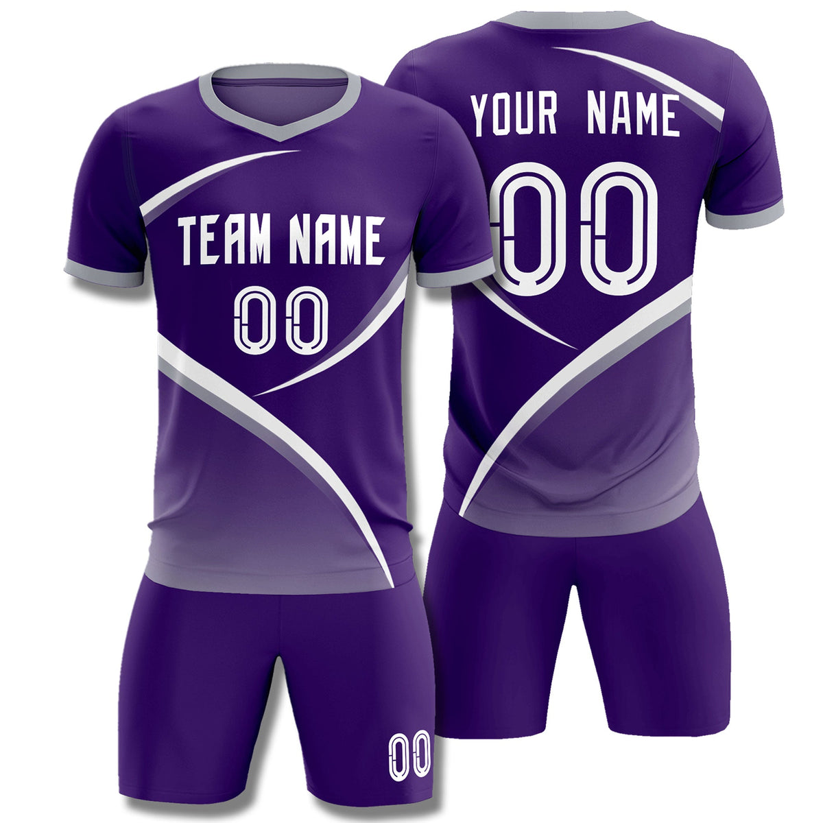 Custom Purple Gray Color Block Training Uniform For Men Soccer Sets Jersey