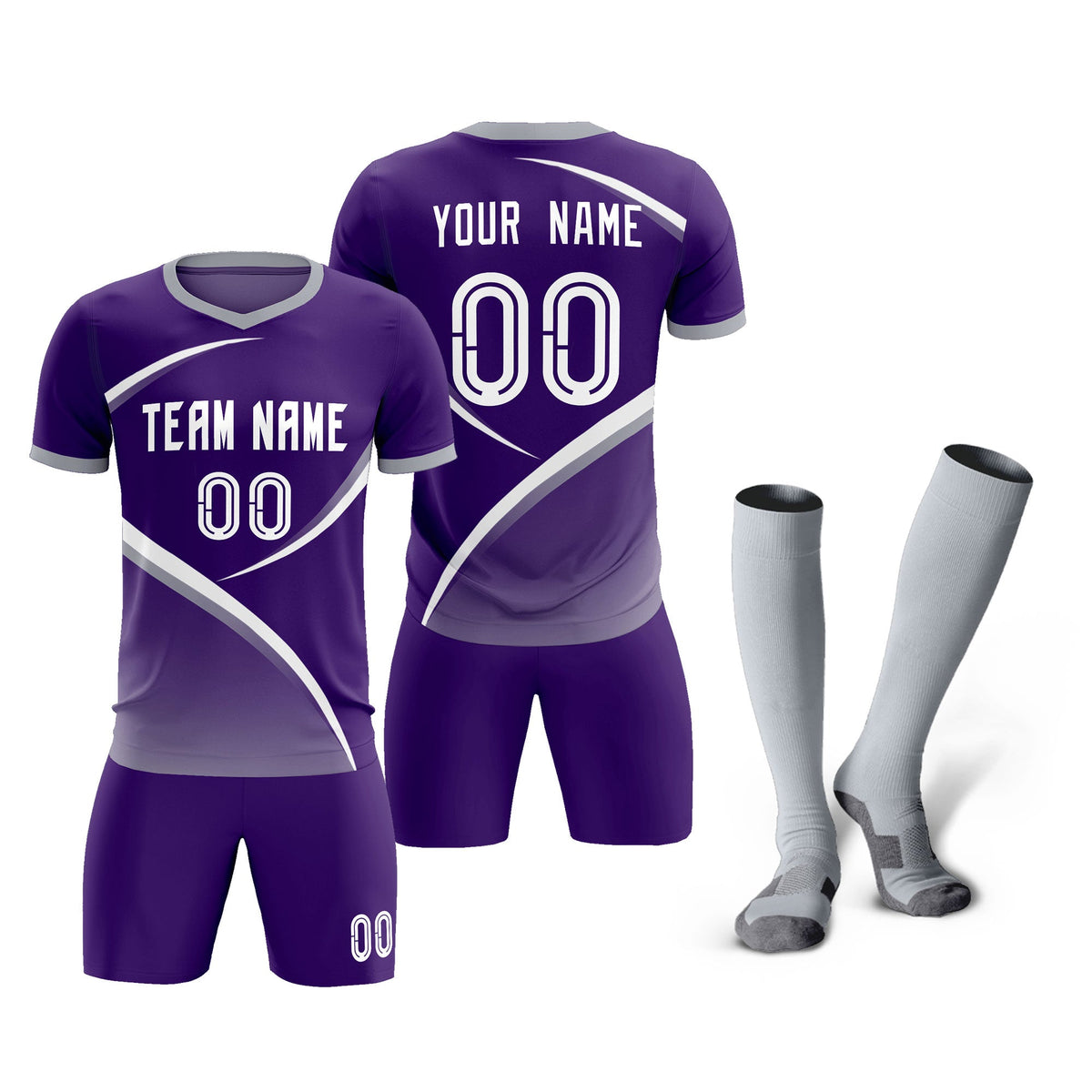 Custom Purple Gray Color Block Training Uniform For Men Soccer Sets Jersey