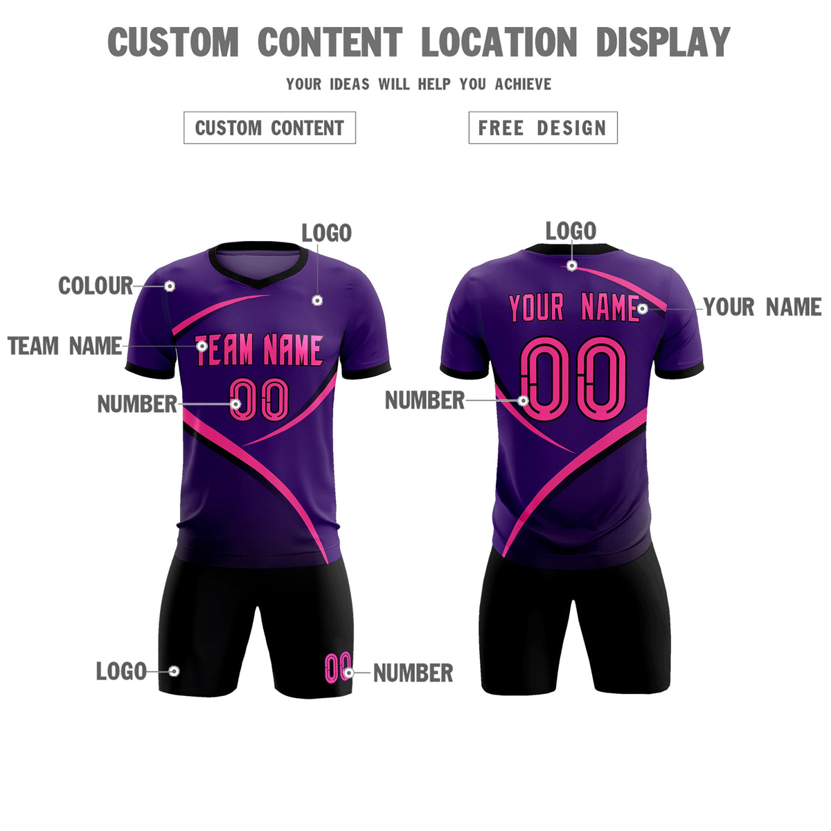 Custom Purple Black Color Block Training Uniform For Men Soccer Sets Jersey
