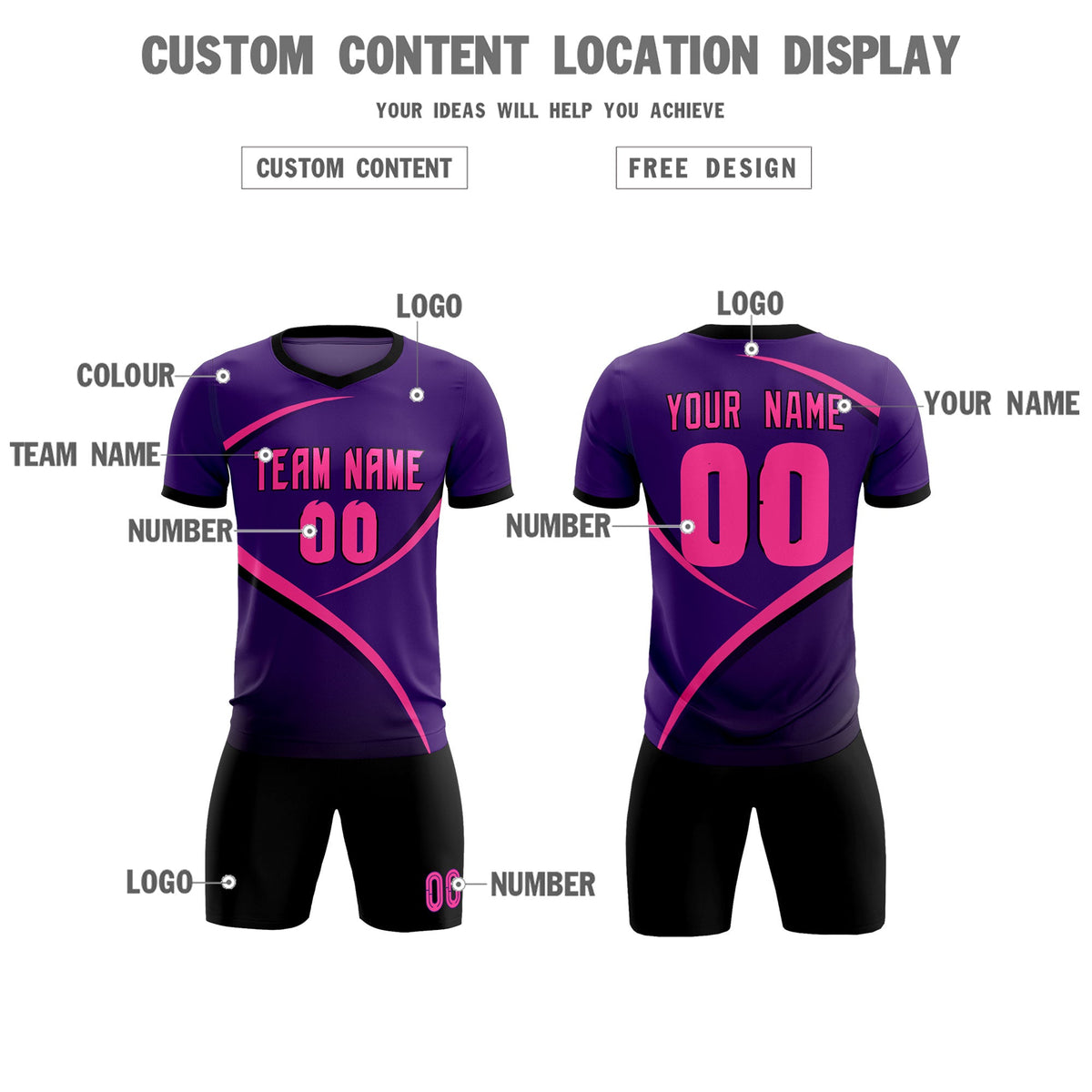 Custom Purple Black Color Block Training Uniform For Men Soccer Sets Jersey
