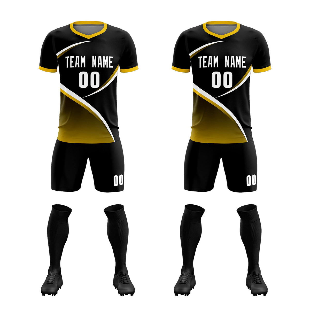 Custom Black Gold Color Block Training Uniform For Men Soccer Sets Jersey