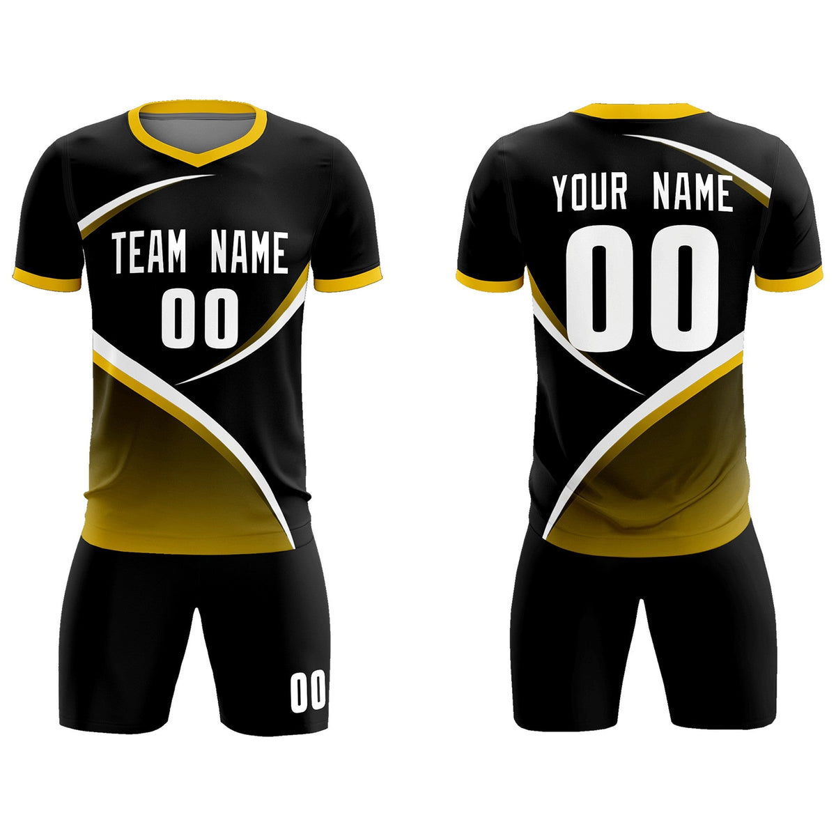 Custom Black Gold Color Block Training Uniform For Men Soccer Sets Jersey