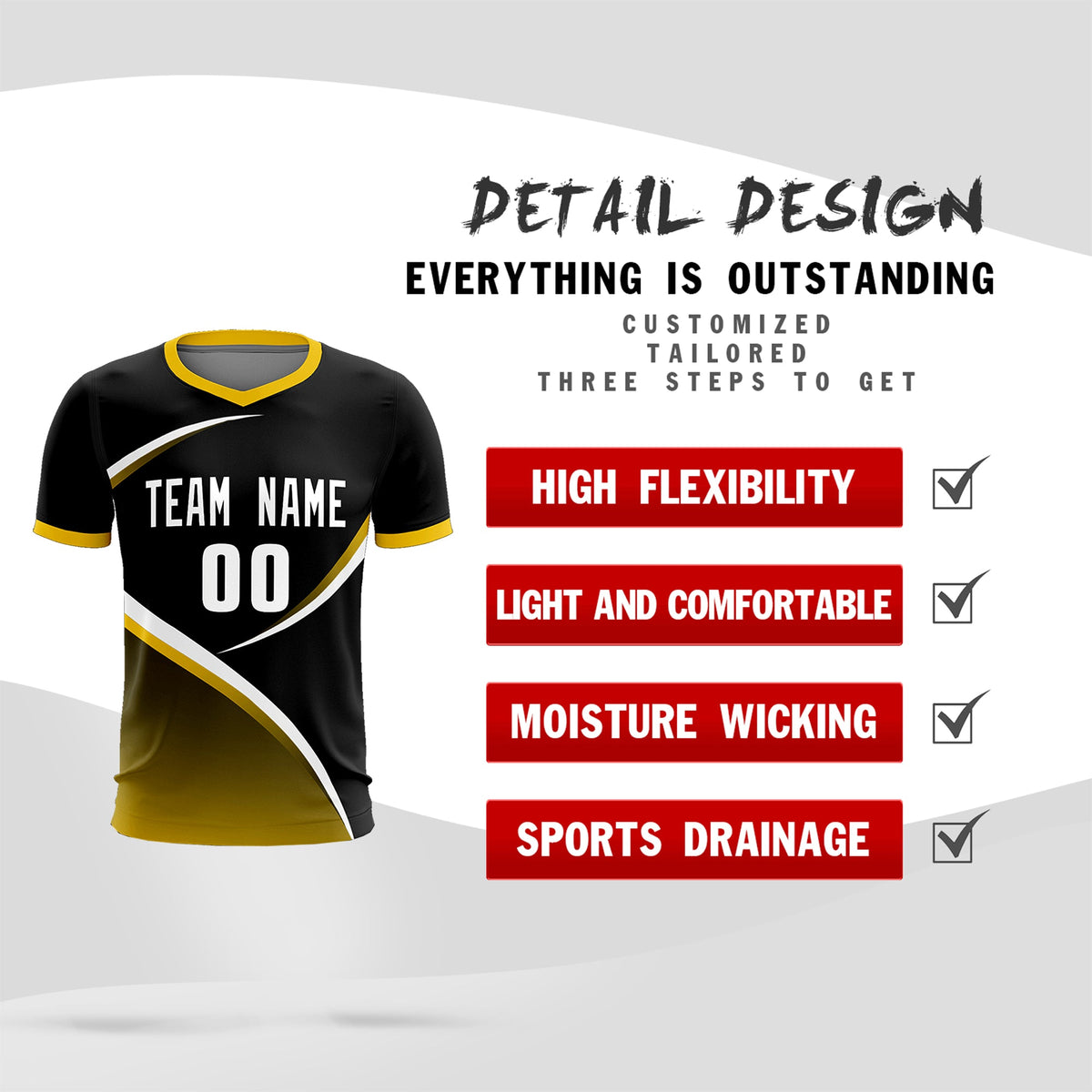 Custom Black Gold Color Block Training Uniform For Men Soccer Sets Jersey