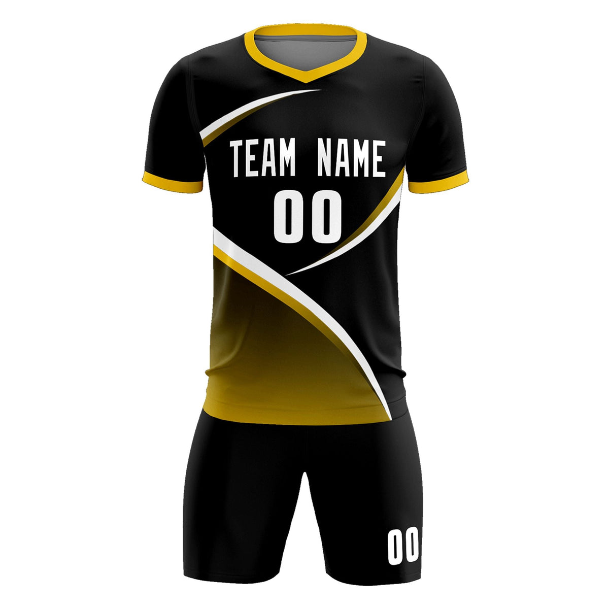 Custom Black Gold Color Block Training Uniform For Men Soccer Sets Jersey
