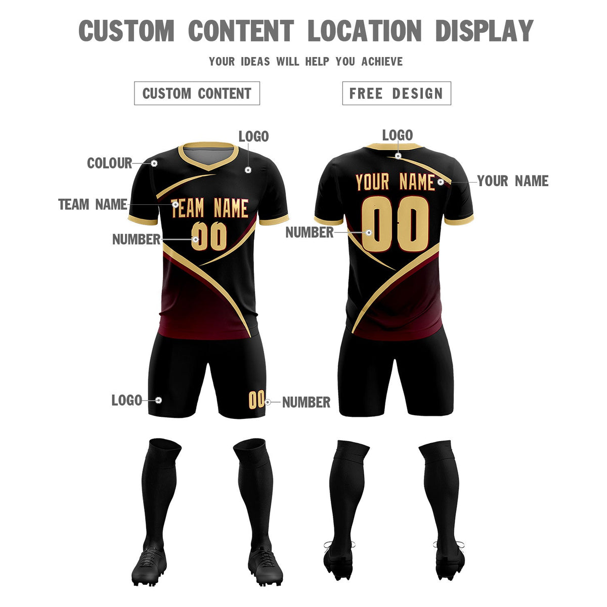 Custom Black Khaki Color Block Training Uniform For Men Soccer Sets Jersey