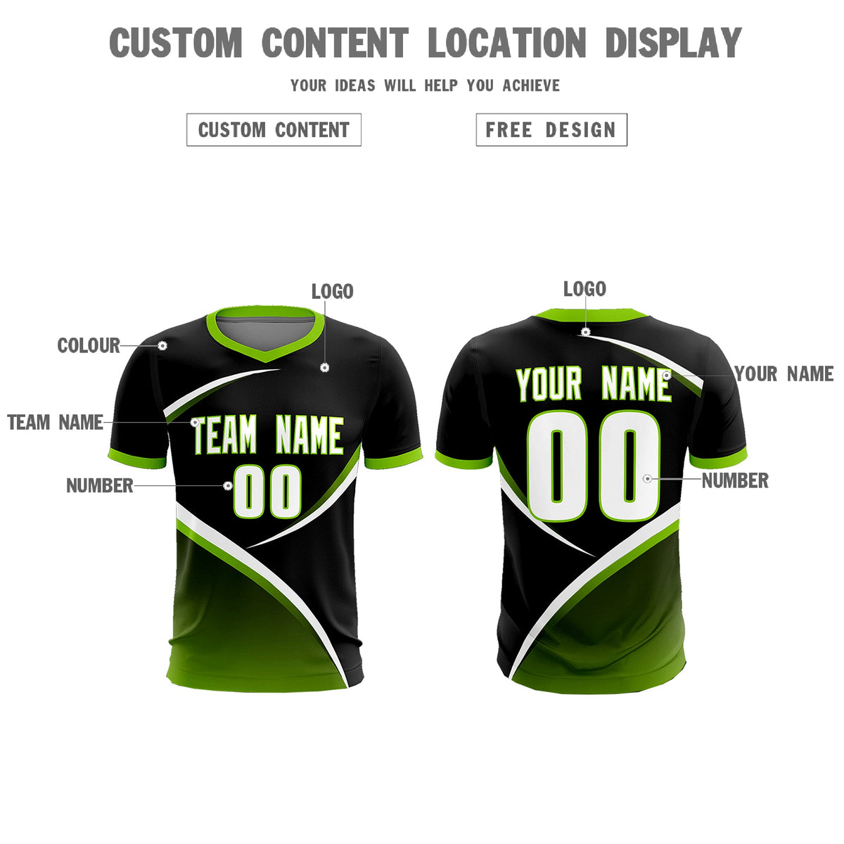Custom Black Neon Green Color Block Training Uniform For Men Soccer Sets Jersey
