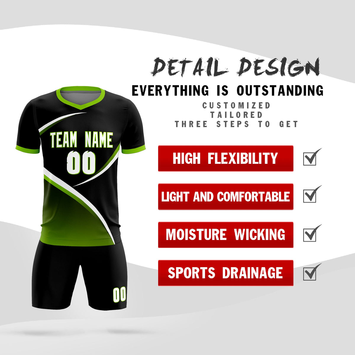 Custom Black Neon Green Color Block Training Uniform For Men Soccer Sets Jersey