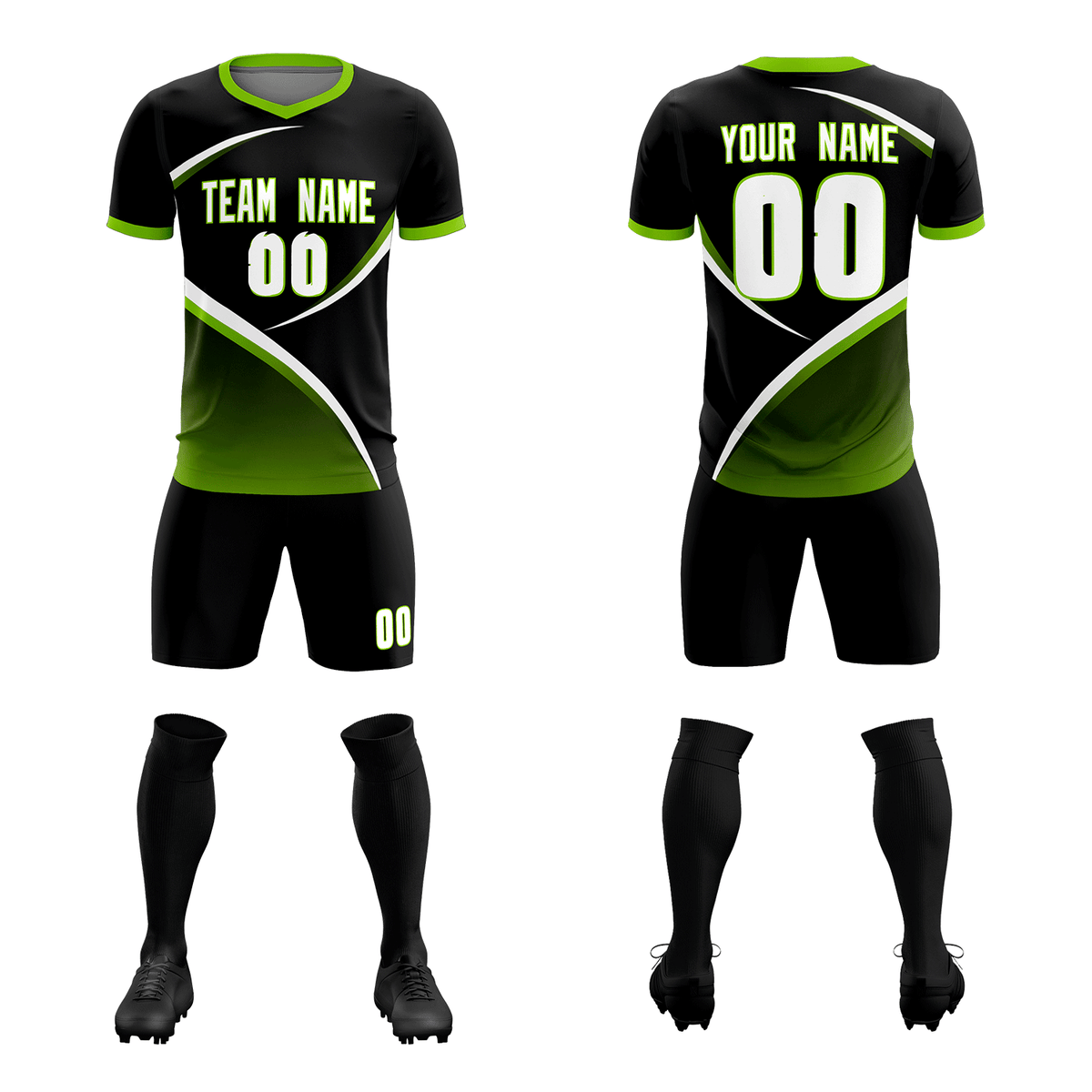 Custom Black Neon Green Color Block Training Uniform For Men Soccer Sets Jersey