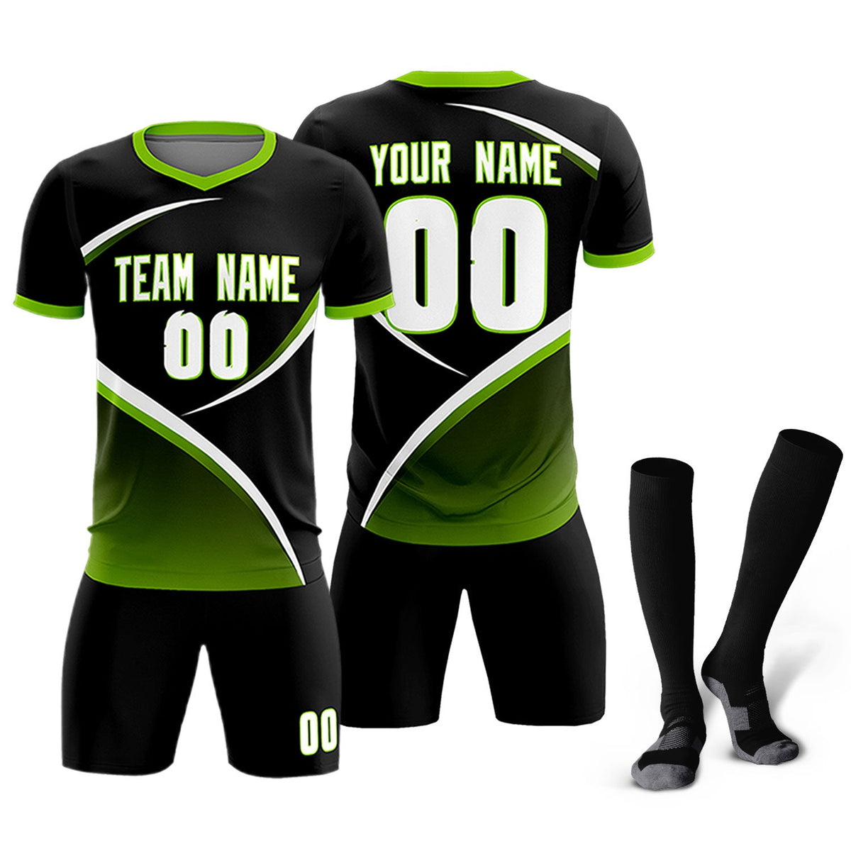 Custom Black Neon Green Color Block Training Uniform For Men Soccer Sets Jersey