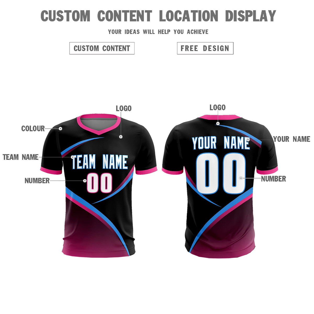 Custom Black Pink Color Block Training Uniform For Men Soccer Sets Jersey