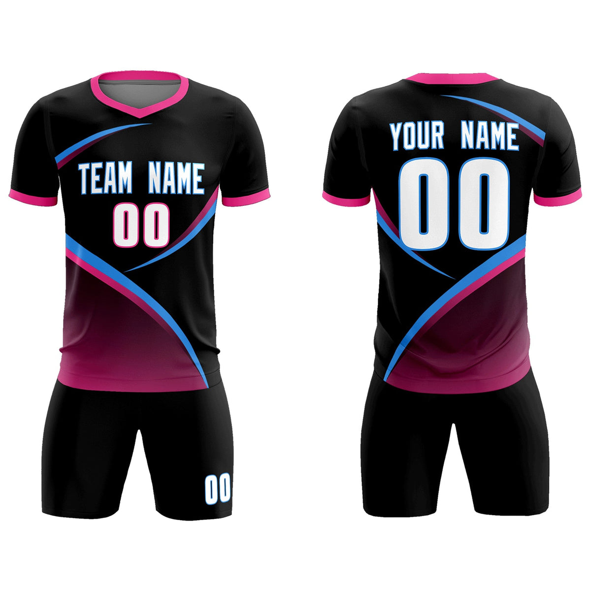 Custom Black Pink Color Block Training Uniform For Men Soccer Sets Jersey