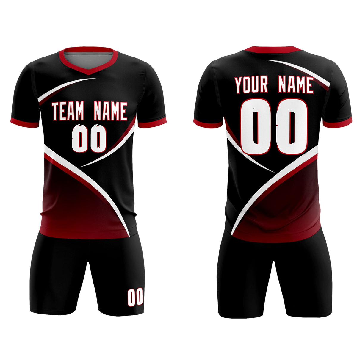 Custom Black Red Color Block Training Uniform For Men Soccer Sets Jersey