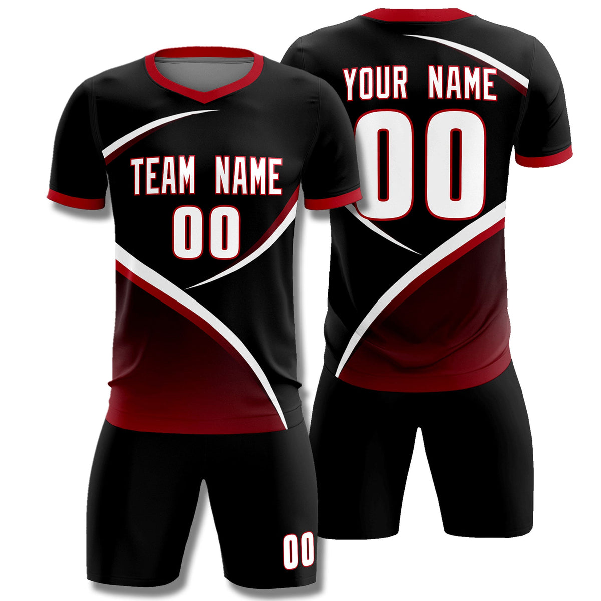 Custom Black Red Color Block Training Uniform For Men Soccer Sets Jersey
