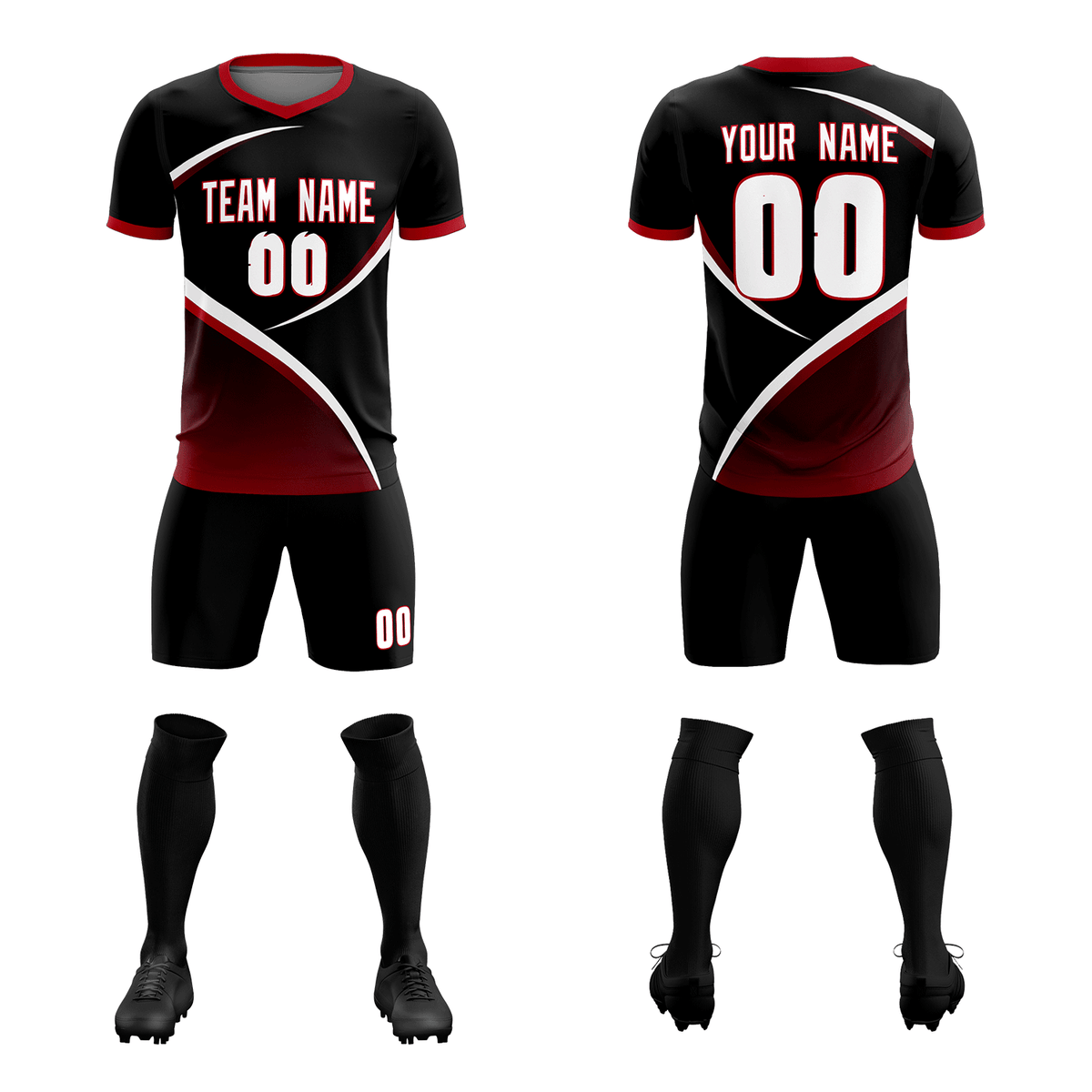 Custom Black Red Color Block Training Uniform For Men Soccer Sets Jersey