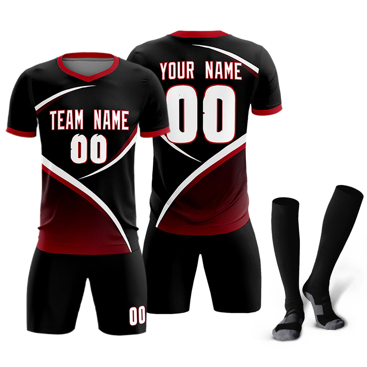 Custom Black Red Color Block Training Uniform For Men Soccer Sets Jersey
