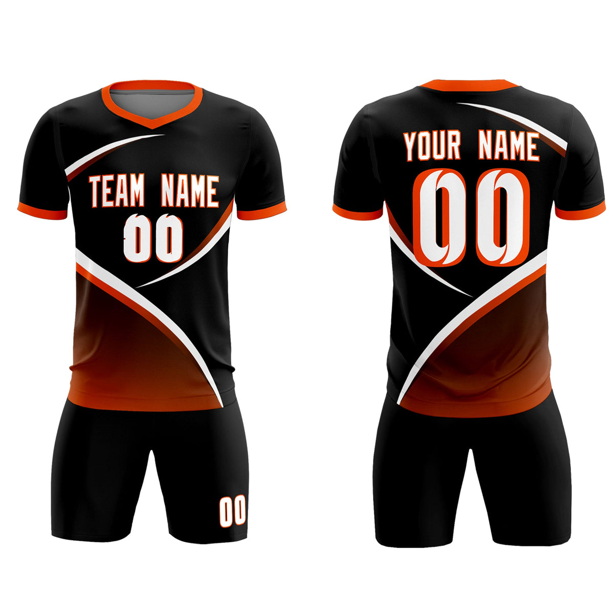 Custom Black Orange Color Block Training Uniform For Men Soccer Sets Jersey