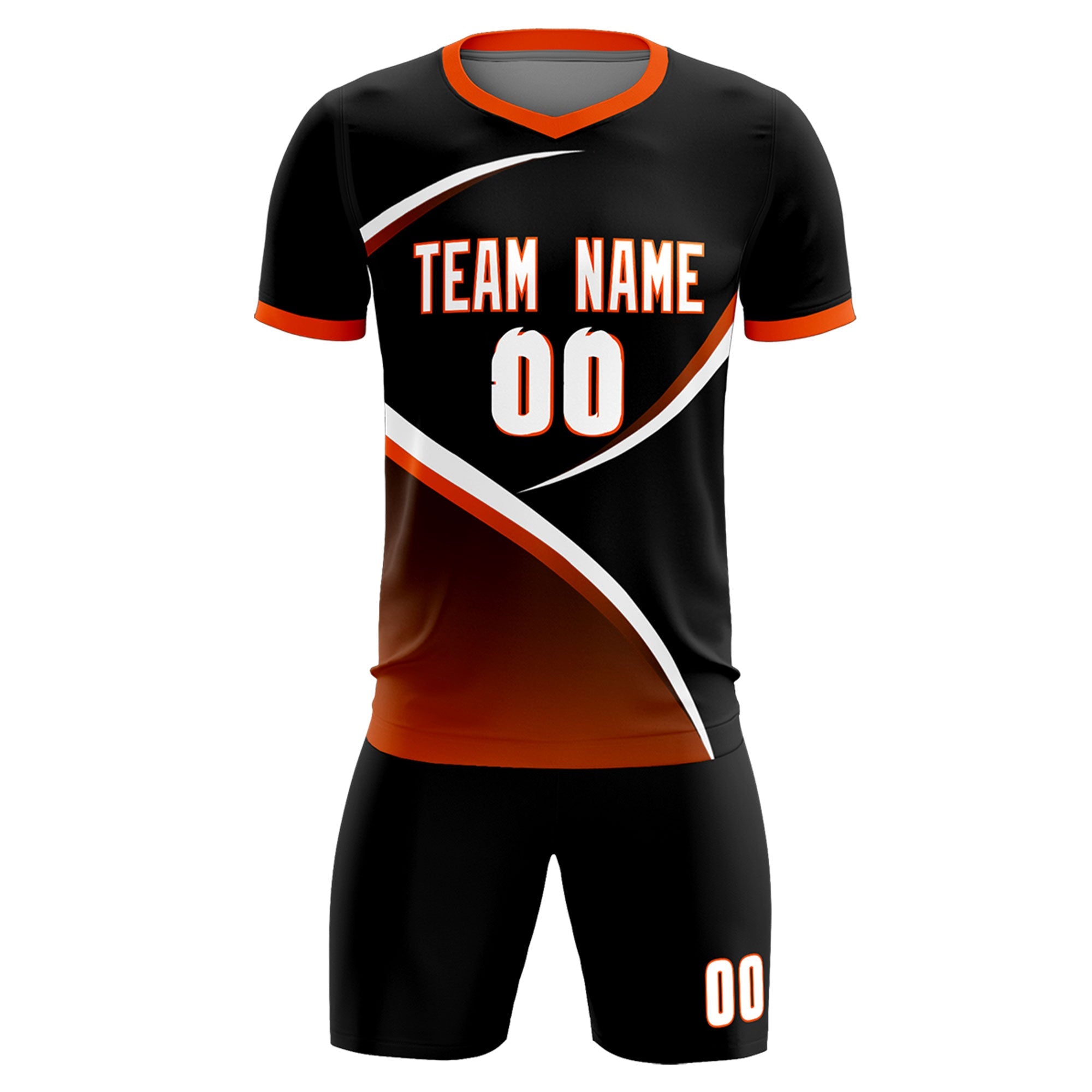Custom Black Orange Color Block Training Uniform For Men Soccer Sets Jersey