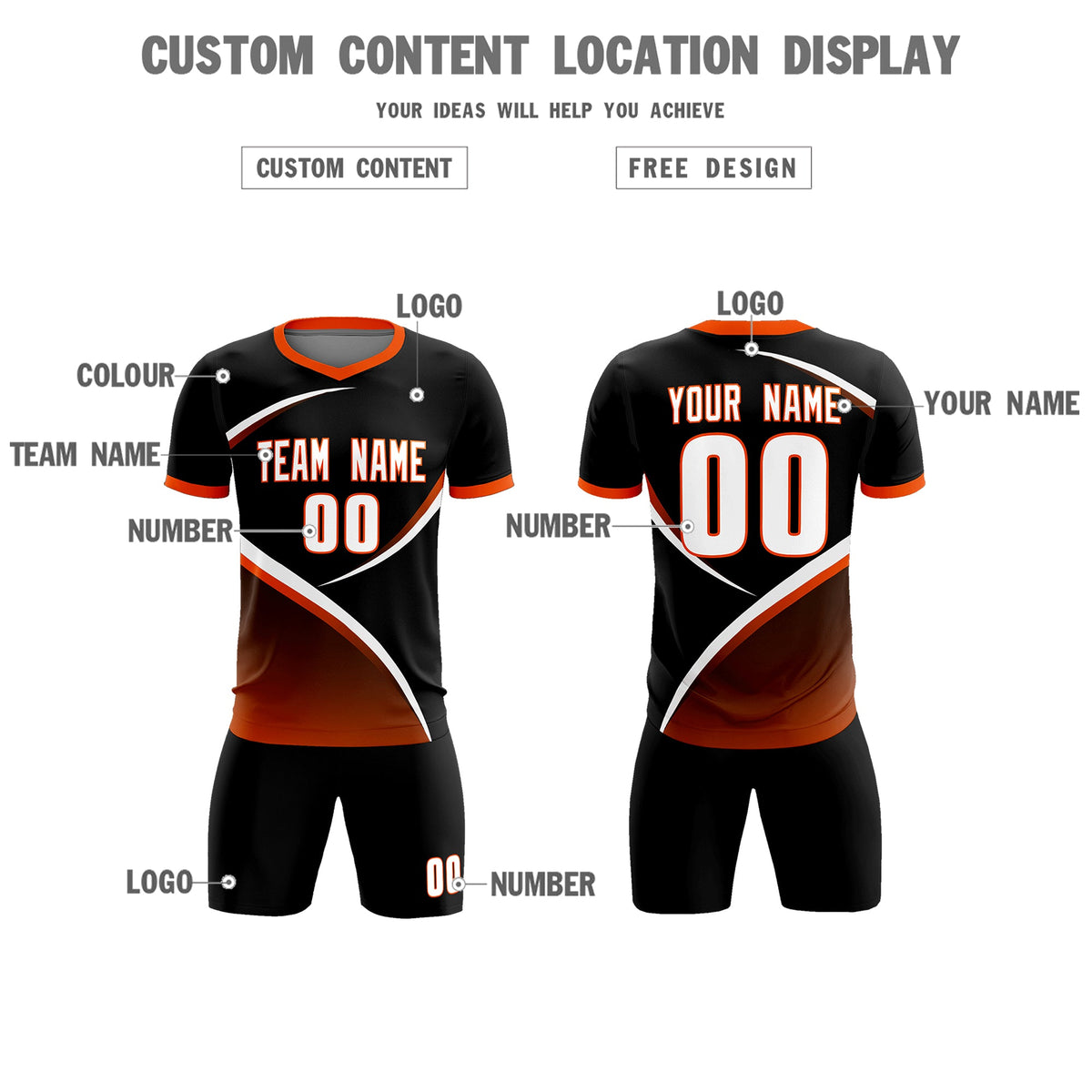 Custom Black Orange Color Block Training Uniform For Men Soccer Sets Jersey