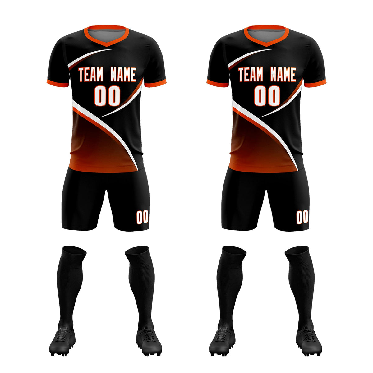 Custom Black Orange Color Block Training Uniform For Men Soccer Sets Jersey