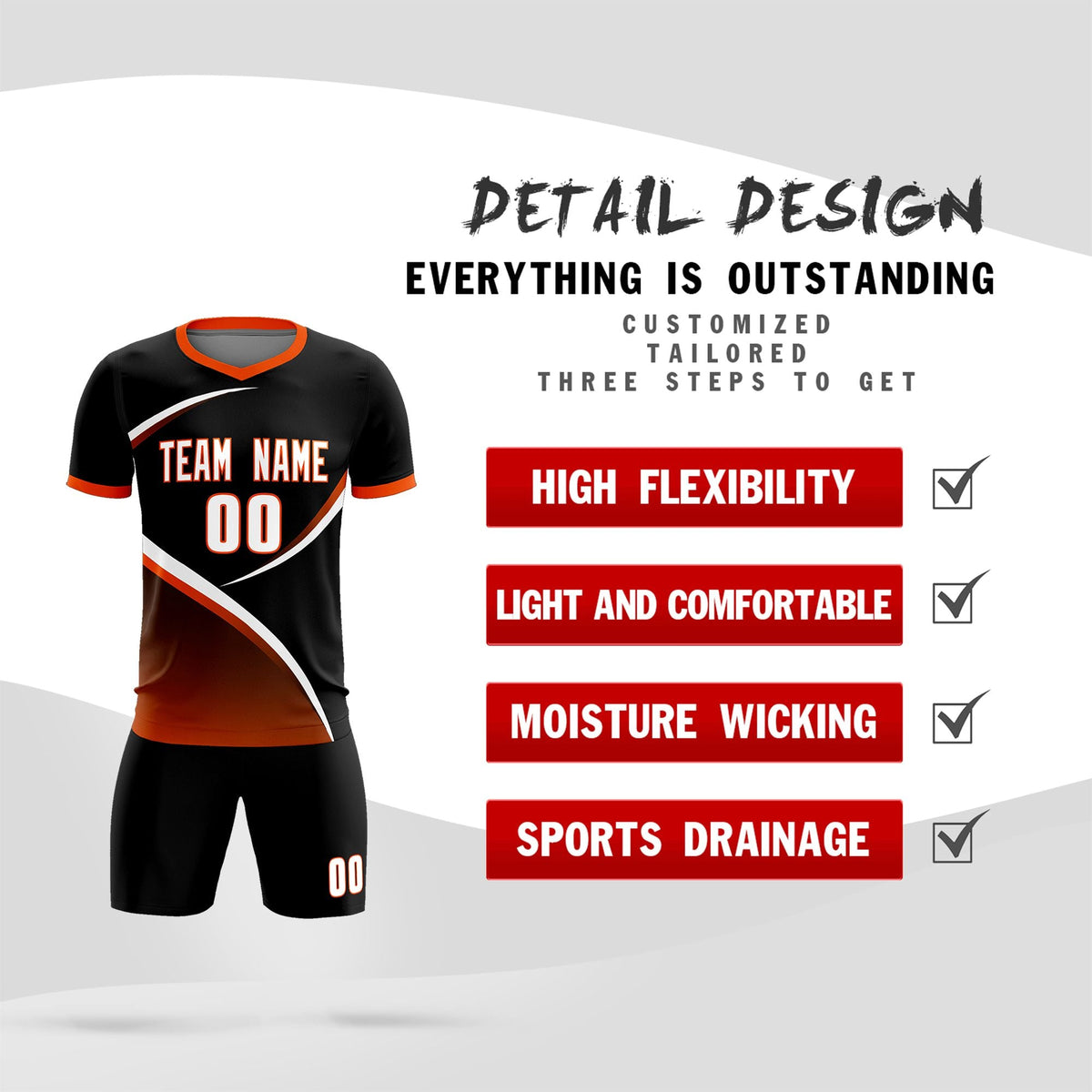 Custom Black Orange Color Block Training Uniform For Men Soccer Sets Jersey