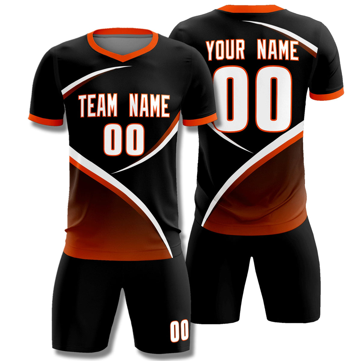 Custom Black Orange Color Block Training Uniform For Men Soccer Sets Jersey